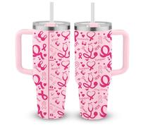 Bicchieri isolati per la sensibilizzazione sul cancro al seno, con coperchio e cannucce, in acciaio inox, tazza da caffè da viaggio, nastro rosa, per sensibilizzazione sul cancro al seno, per eventi