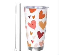 Bicchieri Love Heart da 20 oz in acciaio inox con cannuccia, set da due pezzi per adulti, donne e uomini, tazza da caffè da viaggio per ufficio, compleanno, anniversario, matrimonio, festa