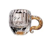 Bicchieri Lussuose tazze in cristallo trasparente, piccole da caffè e tè in vetro con texture a diamante manici raffinati, 60 ml(Gold)