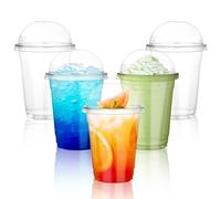 Bicchieri per frullati in plastica con coperchio a cupola - Confezione da 50 bicchieri in plastica trasparente da 12 OZ per frappè, frullati - Tazza da caffè usa e getta