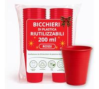 Bicchieri Plastica per Natale 50pz da 200ml Rossi Riutilizzabili (fino a 50 Lavaggi) Lavabili in Lavastoviglie BPA Free Impilabili Per Acqua Cocktail Birra Ideali per Feste Buffet Ufficio Bar Catering
