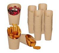 Relaxdays Bicchieri Porta Patatine Fritte, Contenitori per Alimenti, Carta 400 ml, Coppetta per Gelato e Snack, Marrone