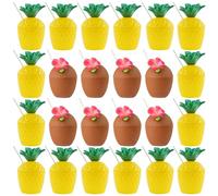 Bicchieri riutilizzabili in plastica a forma di cocco e ananas con cannucce di carta, confezione da 24 (8 x cocco/16 x ananas), perfetti per feste, picnic, barbecue o qualsiasi evento estivo