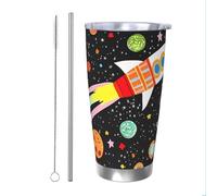 Bicchieri Space Cartoon da 20 once in acciaio inossidabile con cannuccia, set da due pezzi per adulti, donne e uomini, tazza da caffè da viaggio per ufficio, compleanno, anniversario, matrimonio, fest
