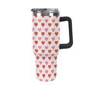 Bicchieri termici da 40 once, bicchiere antigoccia con cannuccia, tazza termica da caffè in acciaio inossidabile, tazza termica a doppia parete per viaggi e campeggio (motivo a cuore) Manico nero