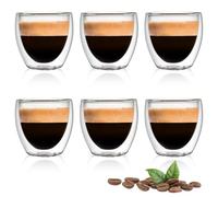 Bicchierini Caffè Vetro 6 Pcs - Tazzine Caffè Vetro 80ml Set Lavabili Trasparenti Bicchieri per Cappuccino Strato Latte, Tè, Macchiato, Whiskey