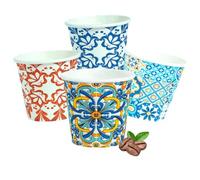 Bicchierini da Caffè 1000 Pezzi, Usa e Getta Biodegradabili 75 ml, Tazzine Caffè Espresso Monouso Compostabili Ecologiche in Carta, Resistenti, con Fantasie Maiolica, per Eventi, Feste, Catering, Bar