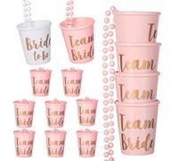 Bicchierini da grappa con catena, 14 pezzi, Team sposa e Bachelorette Party Cups, bicchierini da liquore da collo, per addio al celibato, decorazione JGA (rosa chiaro)