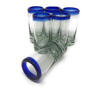 Bicchierini da shot in vetro soffiato a mano per tequila messicana, set di 6 bicchierini da shot con bordo blu cobalto (56,7 g ciascuno)