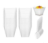 Bicchierini Finger Food, 50 Pezzi 60ml Trasparenti Finger Food Contenitori, Finger Food, Riutilizzabile con Cucchiaio Bicchierini Monoporzione Dolci Adatto per Dessert Budini Gelati Aperitivi
