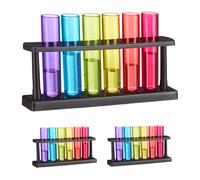 Relaxdays Set Bicchieri Shot, 18 Bicchierini a Forma di Provetta per Shottini, con 3 Supporti, 40 ml, Plastica, Colorati