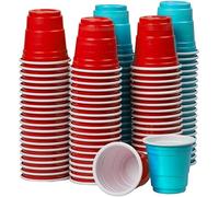 Bicchierini Shot 4cl Rosso Blu - Confezione da 100 Red Cup Riutilizzabili in Plastica - Bicchieri per Feste, Giochi da Bere e Beer Pong - Original Corner®