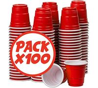Bicchierini Shot 4cl Rosso Stile Americano - Confezione da 100 Red Cup Riutilizzabili in Plastica - Bicchieri per Feste, Giochi da Bere e Beer Pong - Original Corner®