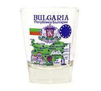 Bicchierino da liquore, stampa: mappa della Bulgaria con luoghi storici e monumenti, serie UE (lingua italiana non garantita)