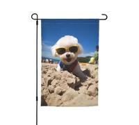 Bichon estivo cucciolo carino il mio cane d'amore adorabile animale domestico sulla spiaggia bandiera da giardino vibrante bifacciale 12 x 18 pollici decorazione per casa cortile