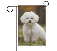 Bichon Frise, Bandiere da giardino primaverili ed estive, 30,5 x 45,7 cm, double face, per esterni, bandiere stagionali e striscioni per patio, cortile, terrazza, veranda, giardino, terrazza, balcone