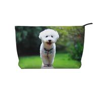 Bichon Frise Bokeh Animali Cani Parco Cani Bianchi, Borsa per cosmetici in velluto a coste Borsa per il trucco Borsa da viaggio portatile
