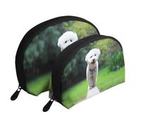Bichon Frise Bokeh Animali Cani Parco Cani bianchi, Borsa per trucco a conchiglia Portamonete da donna Borsa da toilette piccola Borsa per cosmetici 2 pezzi