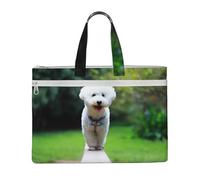 Bichon Frise Bokeh Animali Cani Parco Cani Bianchi,Borsa portadocumenti in tela con cerniera, borsa a mano, valigetta per scuola e ufficio