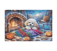 Bichon Frise Christmas Fireplace Puzzle 1000 Pezzi Per Amici E Famiglia in Serata Rompicapo Sfida Creativa Giochi Da Tavolo Relax E Intelligenza Regalo Natale 1000 PCS