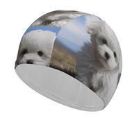 Bichon Frise Cuffia da nuoto per adulti, in tessuto elastico, comoda cuffia da bagno per capelli lunghi e corti