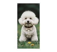 Bichon Frise Dog on the Grass Door Cover Banner 90x180cm Festone Festone Stagionale Cartello di Benvenuto Decorazione Verticale Porta Appeso Per Portico Ingresso Giardino Decor
