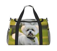Bichon Frise Dog on the Grass Print Ample Space Travel Duffle Bag Elegante con cerniera impermeabile per aeroplano palestra