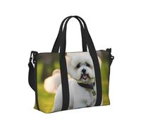 Bichon Frise Dog on the Grass Print Borsa a mano da viaggio per donne e uomini tracolla Tote per weekend, palestra, vacanze