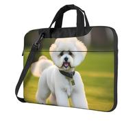 Bichon Frise Dog On The Grass Print Comode Borse Per Computer Elegante E Protettiva Borsa Per Computer Stile Unico, Nero , 13 inch