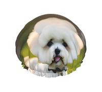 Bichon Frise Dog on the grass Print Cuffia da doccia leggera per donne e uomini cappello riutilizzabile morbido cappello e cuffia per capelli da bagno