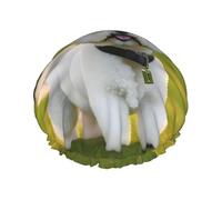 Bichon Frise Dog On The Grass Print Cuffie da a riutilizzabili per donne, cuffia DoubleHair, cuffia per capelli per adulti per tutti i capelli
