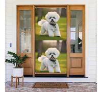 Bichon Frise Dog On The Grass Print Door Cover Striscione, Riutilizzabile Decorazione Vacanza per Halloween, Natale, Feste