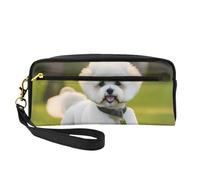 Bichon Frise Dog on the Grass Print Elegante borsa per il trucco per donne e ragazze, trousse per cosmetici, articoli da toeletta, scuola, ufficio, viaggi