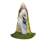 Bichon Frise Dog On The Grass Print Halloween mantello con cappuccio costume cosplay costume unisex strega accappatoio mantello con cappuccio mantello, nero, Large
