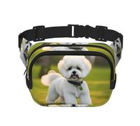 Bichon Frise Dog on the Grass Print Marsupio quadrato per allenamento, escursionismo, corsa, viaggi, palestra, bella cerniera alla moda