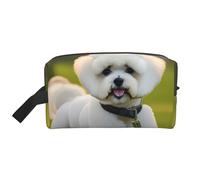 Bichon Frise Dog on the Grass Print Travel Makeup Portable Cosmetic Organizer Pouch Large Bag Capacity Storage Bag