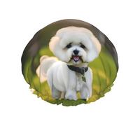 Bichon Frise Dog On The Grass Print Varie Attività Cuffia Doccia Riutilizzabile Morbido e Leggero Bagno Capelli Capelli Lunghi