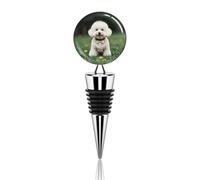 Bichon Frise Dog on the Grass Tappo per bottiglia di vino in lega di zinco con silicone preserva la freschezza delle bevande, tappi per bottiglie riutilizzabili e a prova di perdite per birra