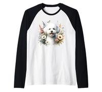 Bichon Frise Dog Summer Daisies Wildflowers Opera d'arte Maglia con Maniche Raglan