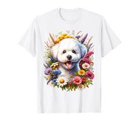 Bichon Frise Dog Summer Daisy Wildflowers Opera d'arte Maglietta