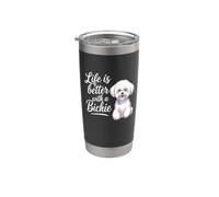 Bichon Frise Life is Better con un Bichie Cute Dog Mamma Papà Bicchiere termico in acciaio inox doppia parete