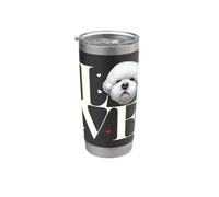 Bichon Frise Love Typography - Simpatica testa di cane bianca soffice Bicchiere termico in acciaio inox doppia parete