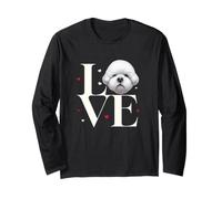 Bichon Frise Love Typography - Simpatica Testa di Cane Bianca soffice Maglia a Manica