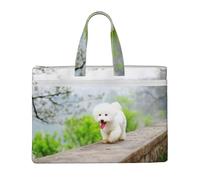 Bichon Frise Park Animali Cani Bichon Frise Cani,Borsa portadocumenti in tela con cerniera, borsa a mano, valigetta per scuola e ufficio