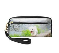 Bichon Frise Park Animali Cani Cani Bichon Frise, Borsa per il trucco Borsa per cosmetici Borsa da viaggio portatile da toilette Astuccio in pelle per donne e ragazze
