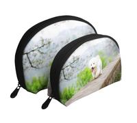 Bichon Frise Park Animali Cani Cani Bichon Frise, Borsa per trucco a conchiglia Portamonete da donna Borsa da toilette piccola Borsa per cosmetici 2 pezzi