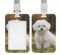 Bichon Frise, porta badge verticale con cordino, resistente, resistente, porta badge impermeabile, per infermiere, ufficiali, insegnanti, personale di sicurezza