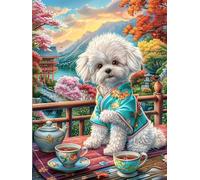 Bichon Frise Puppy at Tea Party Puzzle 500 Pezzi Rompicapo Astratto Geometrico Arte Geometrica Moderna Rompicapo Stimolante Creatività E Logica Idea Regalo 500 PCS