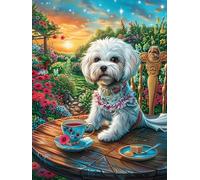 Bichon Frise Puppy Having Tea Puzzle 1000 Pezzi Rompicapo Creativo Artistico Science Fiction Magical Dream Stimolo Della Creatività Attività Per Il Tempo Libero Regalo Per Persone Creative 1000 PCS