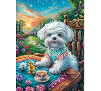 Bichon Frise Puppy Having Tea Puzzle 1000 Pezzi Rompicapo Per Ufficio Premium Magical Accompany Fairy Tale Pausa Lavoro Rilassante Attività Per Colleghi Regalo Festa Aziendale 1000 PCS